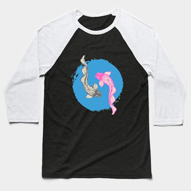 Beautiful Koi Fish Baseball T-Shirt by Falfa